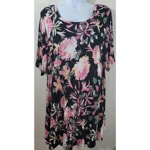 Lane Bryant Black Pink Floral Print Top 14 16 Lightweight Flowy Soft Stretchy